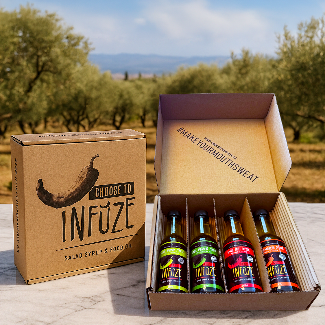 Paquet de 4 huiles d'olive infusées mélangées de 150 ml (5 oz) chacune